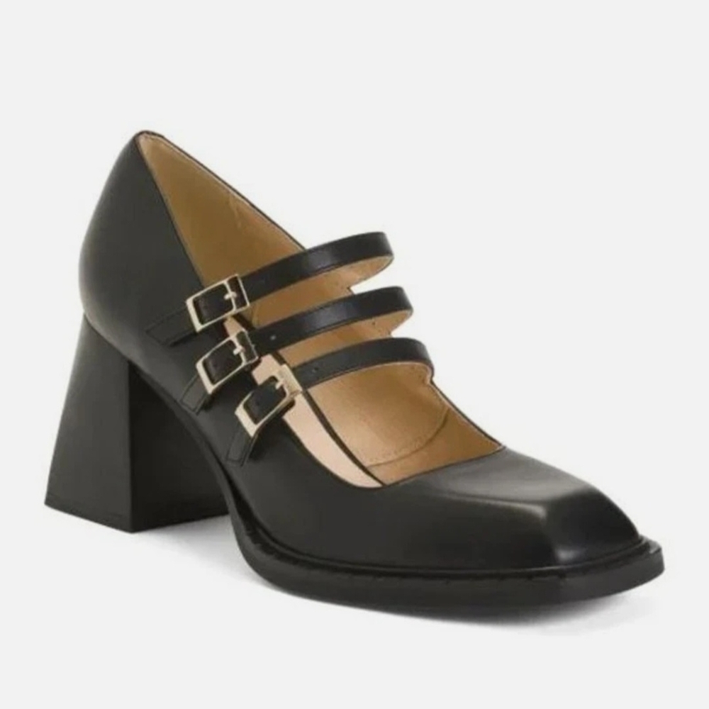 Elegant Black Triple Strap Women's Heels